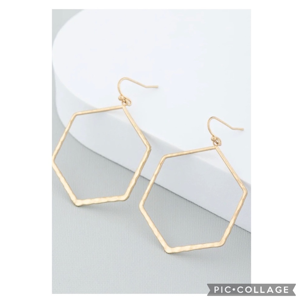 Gold colored hexagon shaped drop earrings